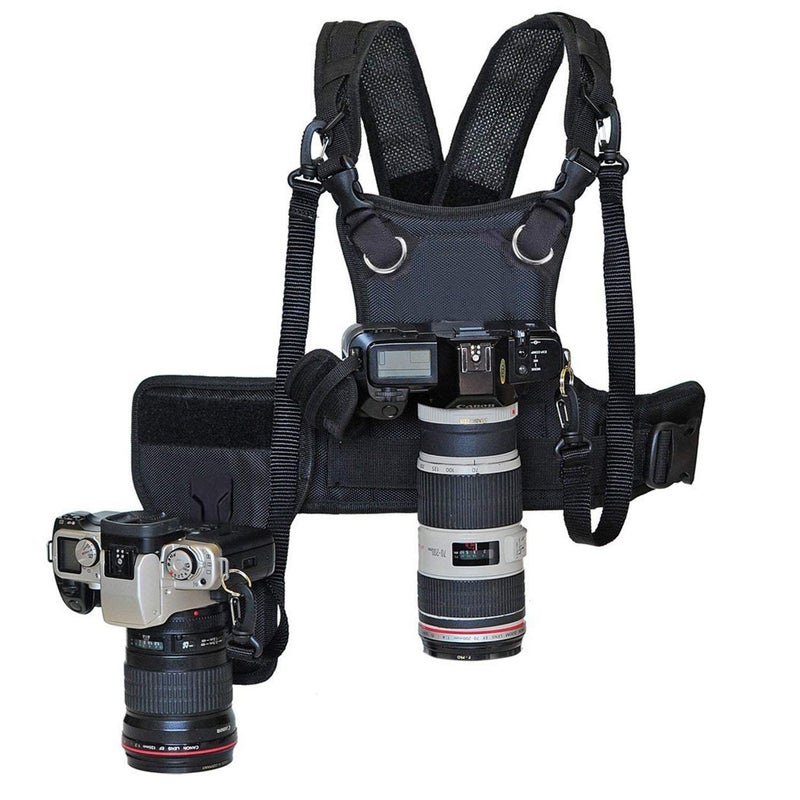 Nicama Dual Shoulder Camera Harness for 2 Cameras  Carrier Chest Vest with Side Holster for Canon 6D 600D 5D2 5D3 Nikon D800 Sony A7S A7R Panasonic Olympus DSLR Cameras HiKing Climbing Wedding Travel - Image 1